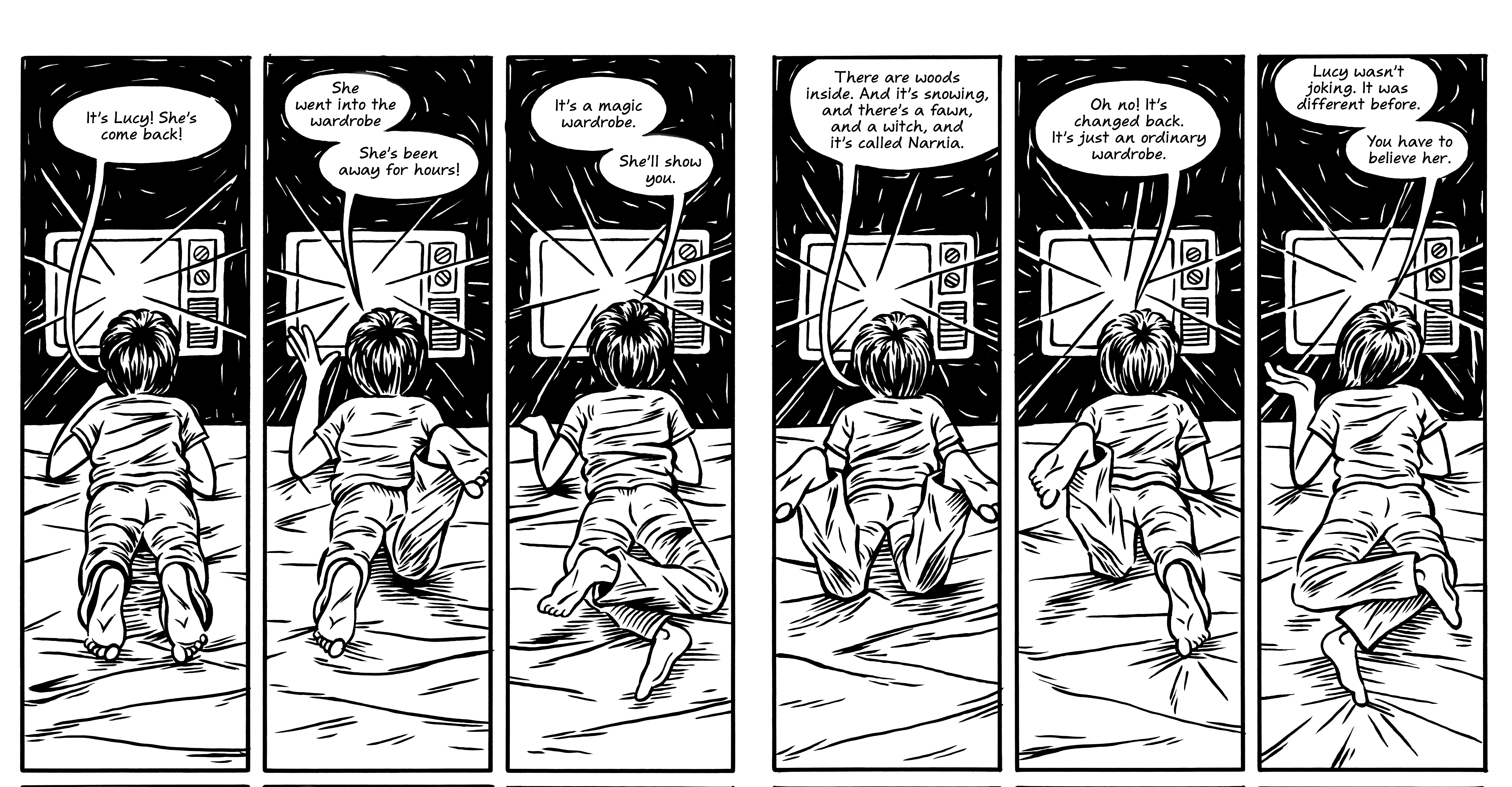Comic spread of boy watching TV