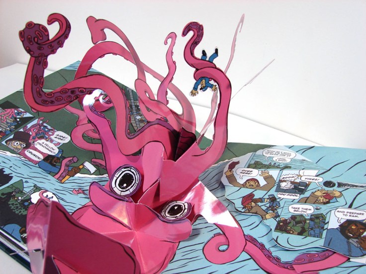 pop up paper book of large purple squid